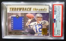 ROGER STAUBACH PSA 8 - 2000 DONRUSS ELITE - THROWBACK THREADS AUTOGRAPH -26/100