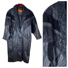 Vtg 90s Y2k Outbrook Petite Large Pl 100% Leather Jacket Coat Long Black @