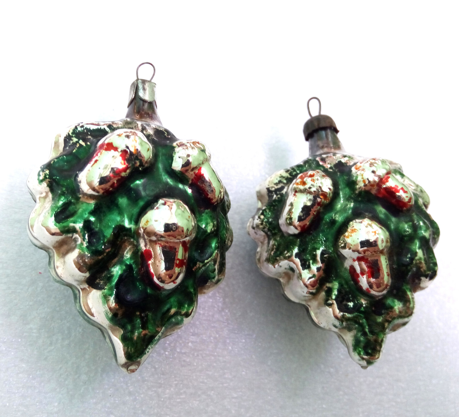 2 Vintage USSR Ukrainian Glass Christmas Ornaments Xmas Tree