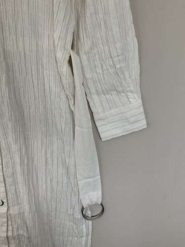 Anthropologie white shirt dress size XS belted button front pin striped - Picture 7 of 13