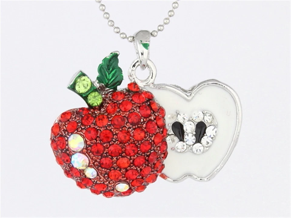 Precioso Collar Colgante Manzana Esmalte Blanco Cristal Estrás Rojo P877 Foto 2 de 3