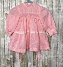 Vintage Carrousel Girls Dress Hand Smocked Pink/White Polka Dots Size T 4