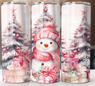 Cute Pink Snowman Gifts Tumbler 20 oz Skinny Cup Mug Lid Straw Stainless Steel
