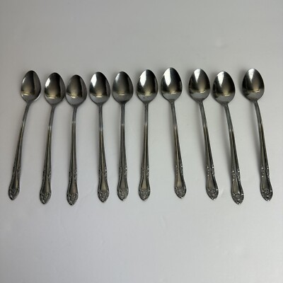 Custom Craft Ice Teaspoons Stainless Steel Floral Tapered Flatware SET OF 10