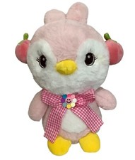 Latt Liv Kawaii Pink White Plush Penguin Toy Stuffed Animal Gingham Flower 11"