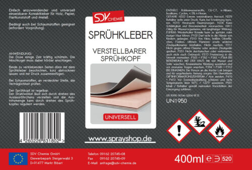 12x SPRÜHKLEBER 400ml EXTRA STARK Kontaktkleber Spray mit hoher Sofortklebekraft - Bild 3 von 3