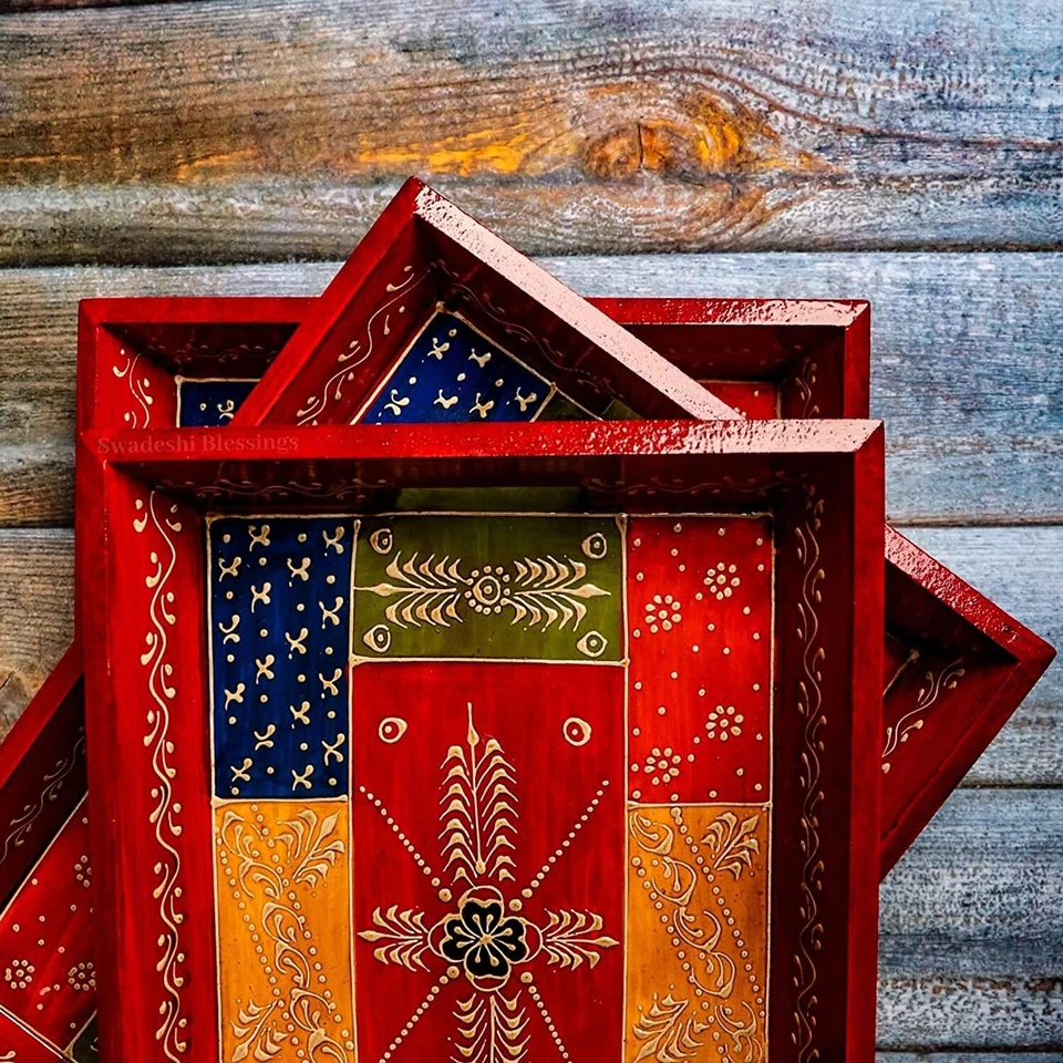 Wooden Tray for Serving- Handcrafted & Hand-Painted for Kitchen/Table for home - Image 3 of 4