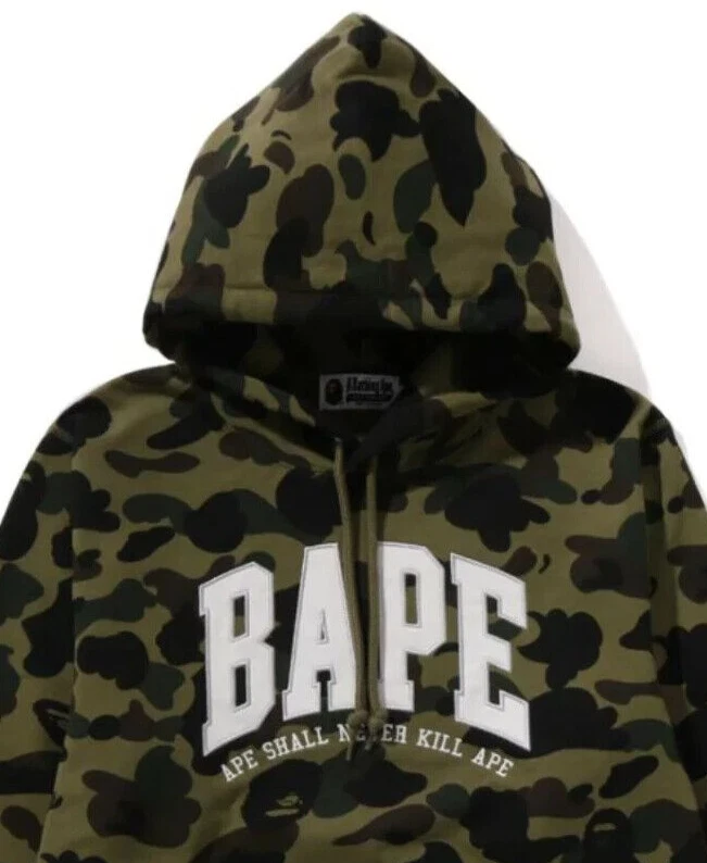 A BATHING APE (BAPE) A Bathing Ape BAPE "1st Camo BAPE Pullover Felpa con Cappuccio" Verde 1K80 114 008 Taglia 2XL