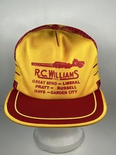 Vtg Trucker Hat 3 Stripe Yellow Red Mesh Back Snapback Semi Trailer USA See Pics