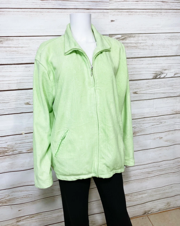 Chaqueta polar Jane Ashley para mujer talla 2X verde cremallera completa bolsillos manga larga Foto 3 de 4
