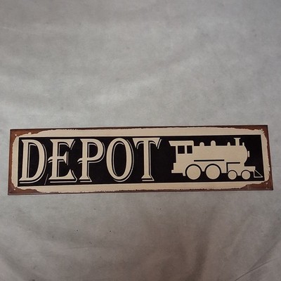 Metal Train Depot Sign 19.5'' x 5'' Rustic Look Ohio Wholesale Inc