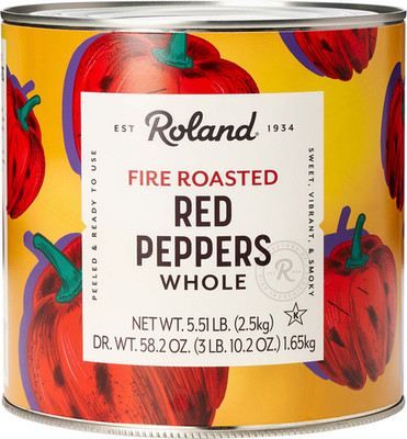 Roland Whole Fire Roasted Red Peppers, #10 Can, 5.51 LB Net Wt.