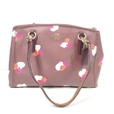 Coach Christie Carryall Burgundy Flower Print Coated Canvas Satchel