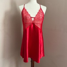 Victoria  s Secret Red Lace Satin Slip Dress Coquette Romantic Cross Back Size L