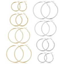 8 Pairs Gold Silver Hoop Earrings for Women, Hypoallergenic Stainless Steel