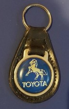 1970s Keychain Keyfob Black Leather Dealership Toyota Prancing Stallion  Logo