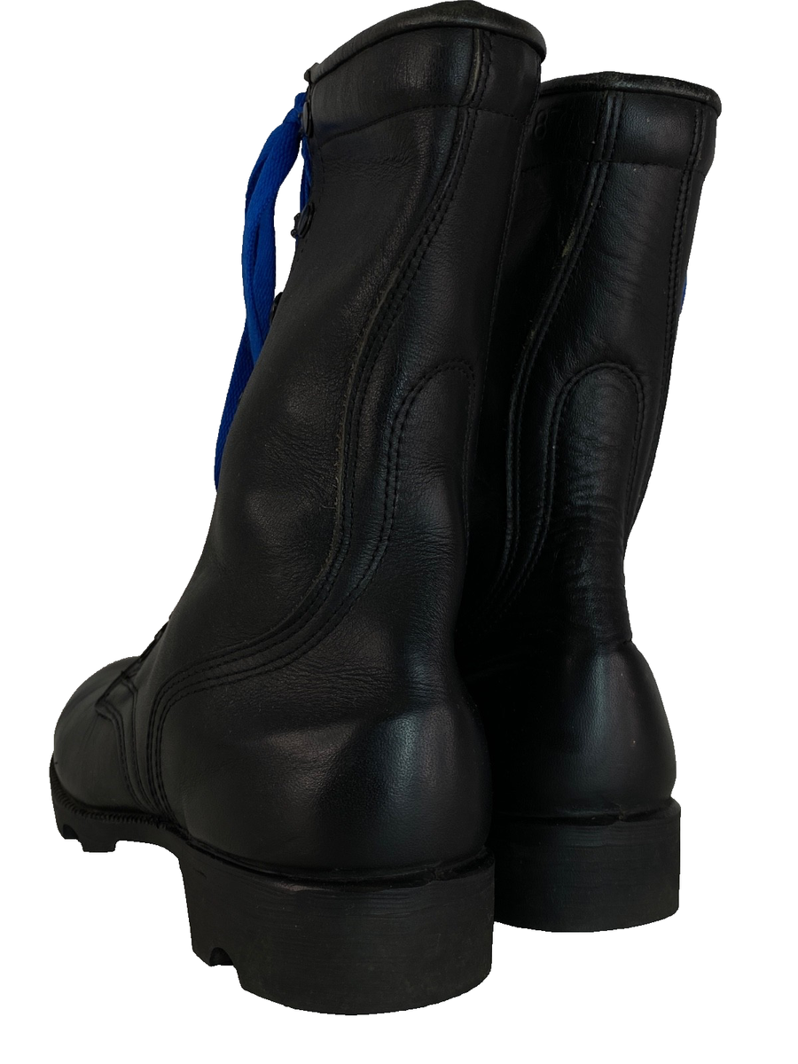 Vintage 1990s men's black leather combat boots 6 blue laces