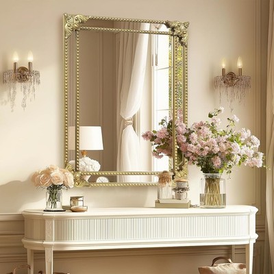 Growsun Vintage Rectangular Wall Mirror with Antique Carved Frame - 24x32 Inch