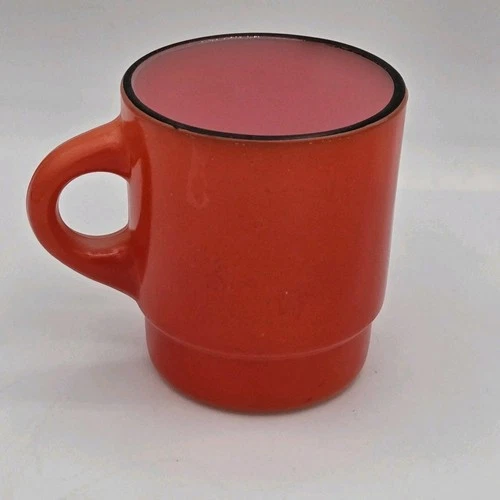 Fire King Ware Vintage Red Stackable Mug Coffee Cup Anchor Hocking Made In USA