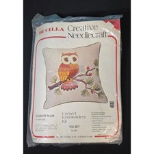 Bucilla Needlecraft Crewel Embroidery Kit Pillow Cover Owl "HOO, ME?" No. 8682