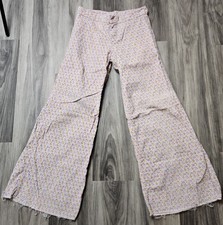 60s/70's Wide Flared Leg Floral Corduroy Hippie Pants Talon Zip Scovill 28x28.5