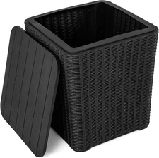 11.5 Gallon Deck Box, Outdoor Side Table with Removable Lid, Faux Wicker-Woven,