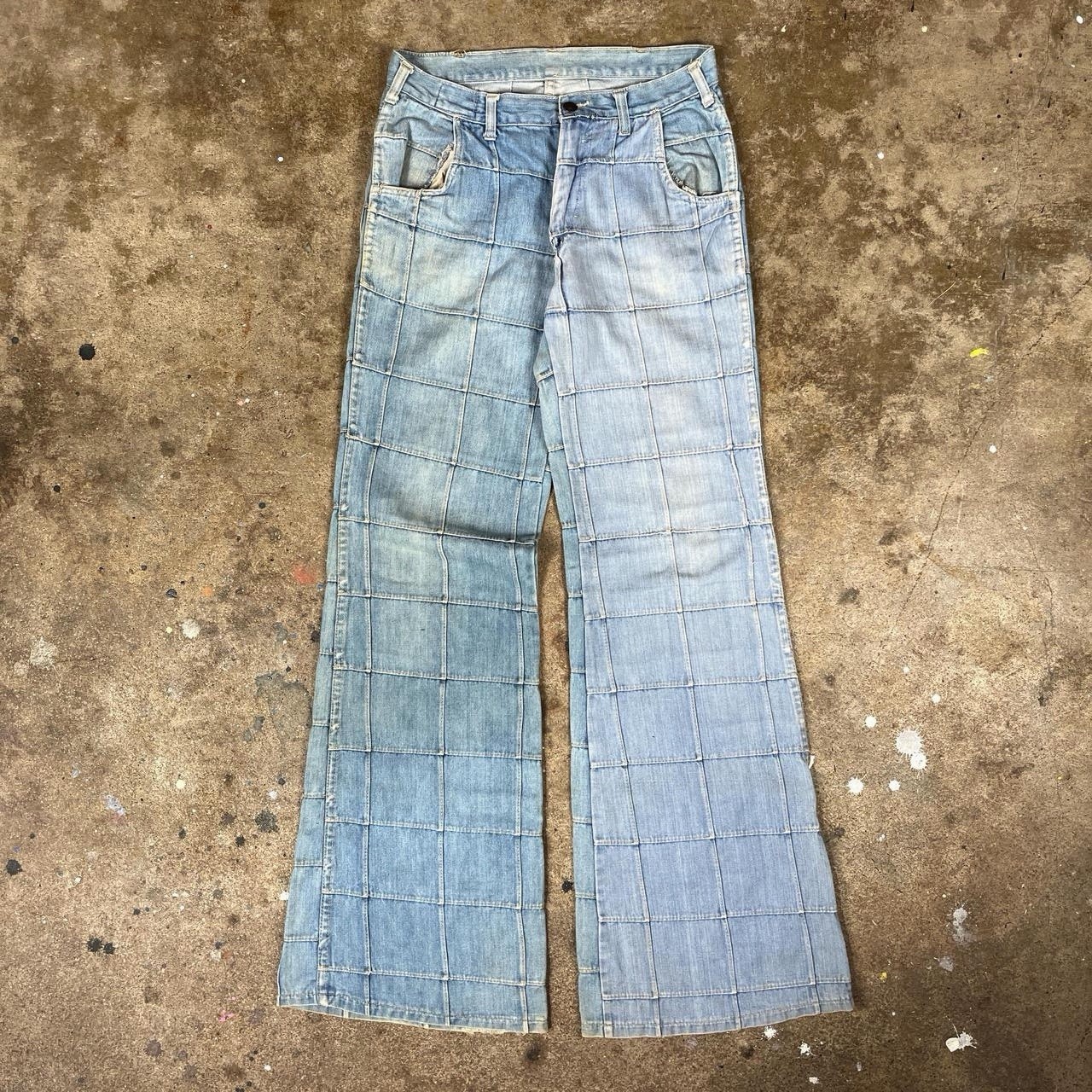 Vintage JCPenney Patchwork Flared Bellbottom Jean… - image 1