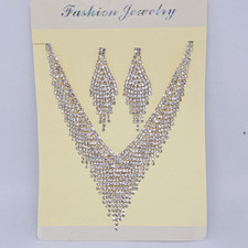 Wedding Bridal Crystal Rhinestone Jewelry Set V-Shape Necklace  Earrings Formal