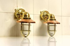 Nautical Brass & Copper Ship Wall VNTG Sconce Marine Antique Light Fixture 2 pcs