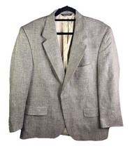 Halston Vintage Silk Blazer Jacket Mens USA Made Beige Brown Check Size 42R