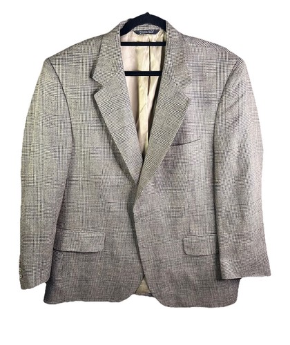 Halston, Giacca blazer Halston vintage seta uomo made in USA beige marrone check taglia 42R