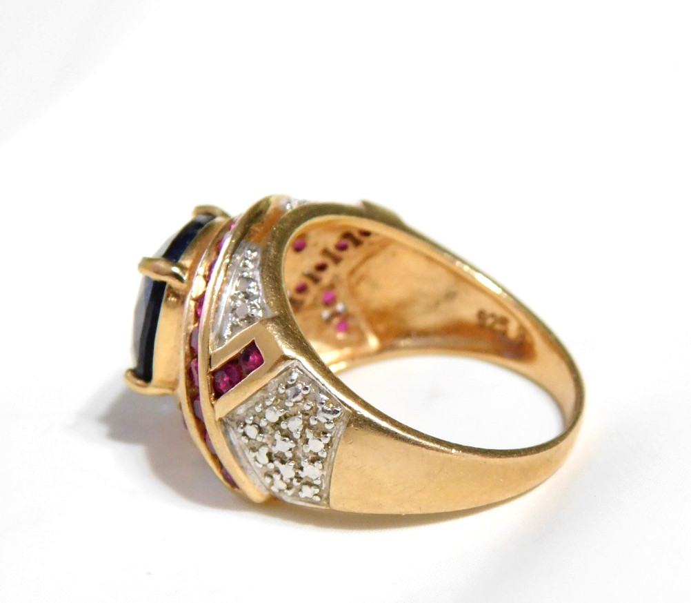 Simulated Sapphire and Ruby Statement Ring Sterli… - image 5