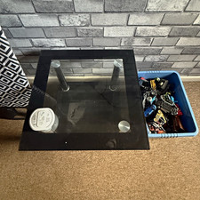 2-Tier Glass & Metal TV Stand Black/Silver Freestanding Open Storage Assembled