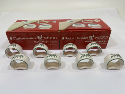 Nikko Christmastime Happy Holidays Napkin Rings Original Boxes Vintage Set Of 8