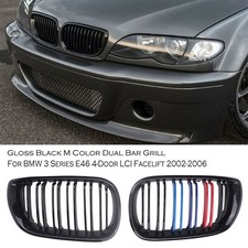 2x Gloss Black FRONT KIDNEY GRILL M-Color For BMW E46 320i 325i 330i 2002-2005