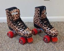 Cheetah Print Impala Roller Skates Women s Size 8 w/ Pads, Red Glitter Wheels