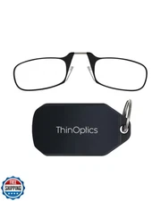 ThinOptics Keychain Case and Readers Rectangular Reading Glasses, Black, 44 m