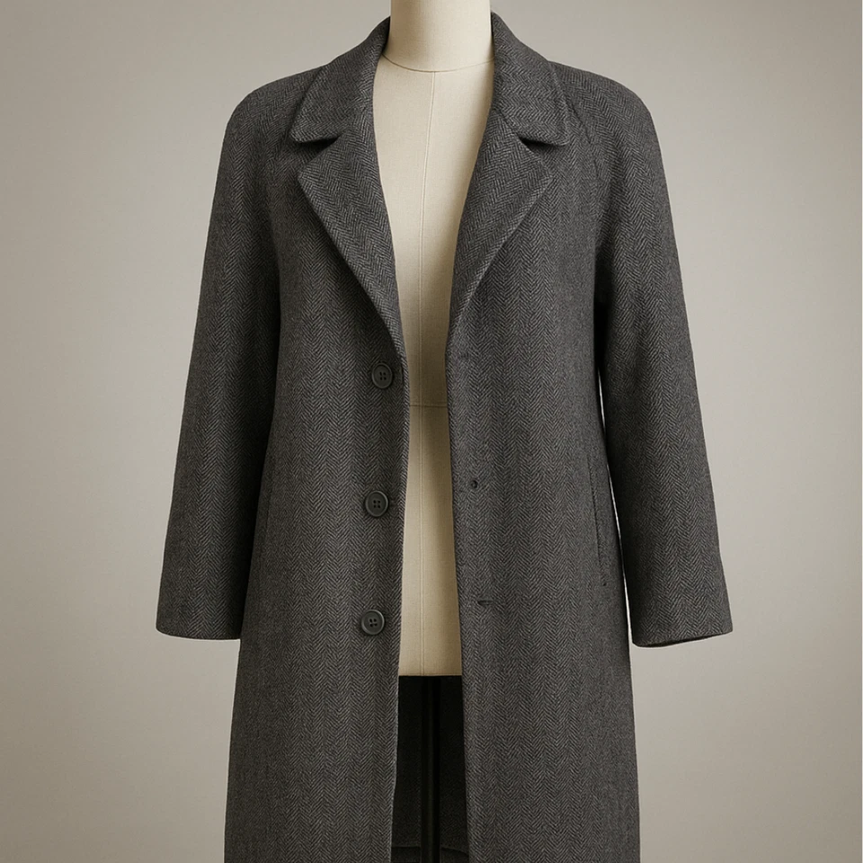 Abrigo Preston & York 100% Lana Gris Espiga Talla 16 EE. UU. Clásico De Colección Foto 3 de 4