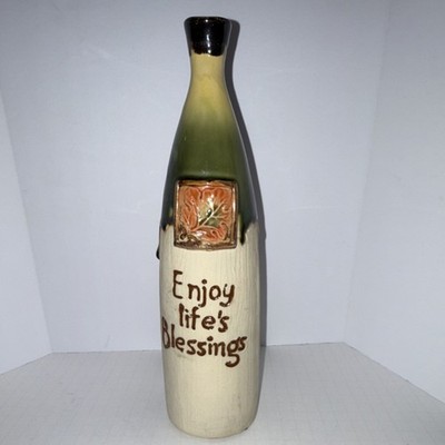 Ceramic Decorative Bottle Inspirational Leaf 'Enjoy Life's Blessings'