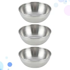  3 Pcs Barbecue Seasoning Plate Sauce Dipping Cups Stainless Steel Kitchenware
