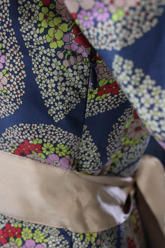 Vestido envolvente Paul & Joe para mujer azul seda floral cuello en V manga larga talla 42 Foto 3 de 4