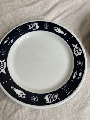 Homer Laughlin Atomic Fish Salad Plates 8 1/4  Set Of 5 Black Rim
