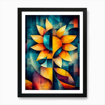 Abstrakte Sonnenblumenkunst Geometrisch Bl Gerahmt Wandbild Poster Leinwanddruck Bild
