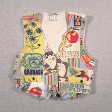 Vintage Looney Tunes Vest Womens Large Multicolor Taz Tweety Garden Veggie 90s