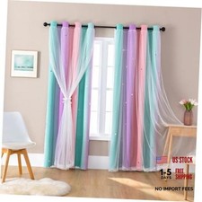 Kids Bedroom Curtains 42"W x 102"L - Pink Purple Green - Set of 1