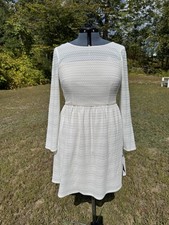 ADRIANNA PAPELL Ivory Lace Long Sleeve Knee Length Fit + Flare Dress  Sz 16, New