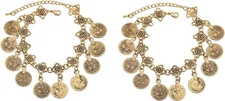 tenghong2021 Boho coin sandals Anklet Bracelet Bohemian Tassel Barefoot Gold 