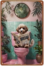 Funny Dog Bathroom Tin Metal Signs Home D cor 8x12 Cute Black Dog Aluminum Whims