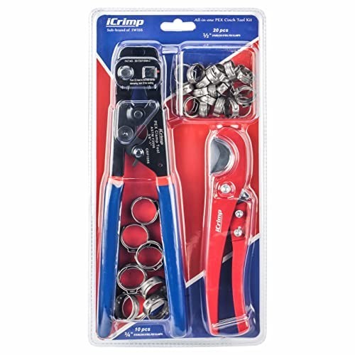 PEX Crimping Tool Kit: Crimp & Remove Tool, Cutter, 20x 1/2" & 10x 3/4" Clamps