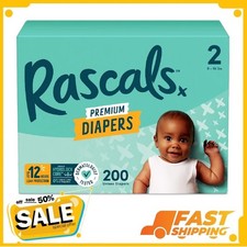 Rascals Premium Absorbent Baby Diapers Size 2, 200 Count, Free Shipping
